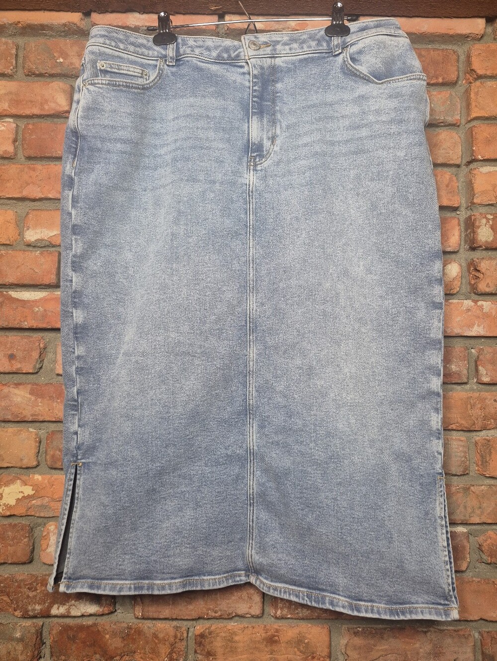 Joe Fresh Stretch Denim Midi Skirt Plus Size 16W Side Slit Blue Jean Skirt - Picture 2 of 9